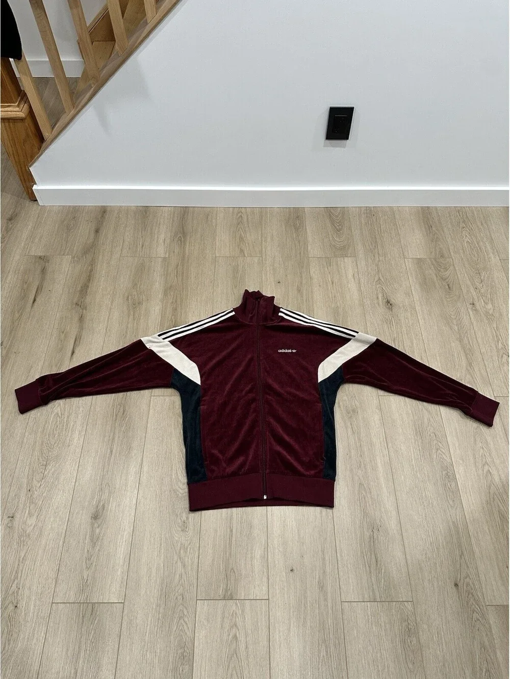 Retro Adidas Velour Tack Top Jacket Mens Medium Burgandy